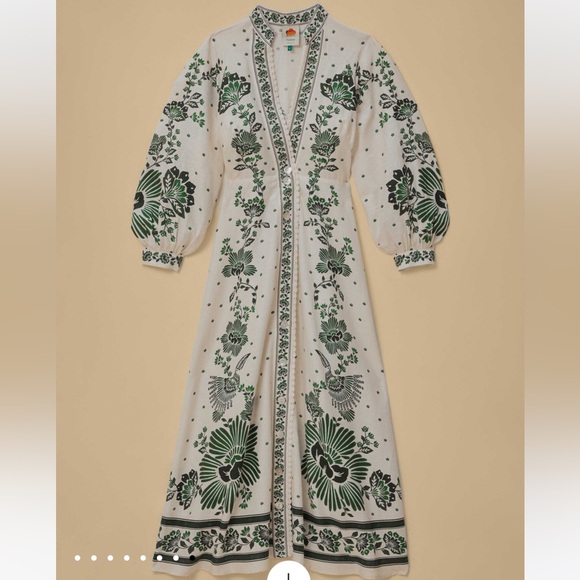 FARM Rio White and Green Floral Long Sleeve Dress - Picture 8 of 8